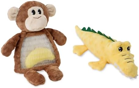 Amazon Basics Monkey and Alligator Interactive Dog Squeak Plush Toys for Puppies, Small and Medium Dogs, 2-Pack by AmazonBasics