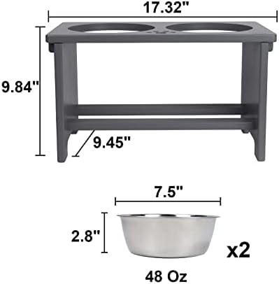 HTB Elevated Dog Bowl Stand with 2 Stainless Steel Bowls-10 H Large Grey - Image 5