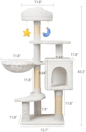 Meecal Cat Tree, 43In Cute Cat Tower for Kittens Under 6 Months 9lbs, White - Image 3