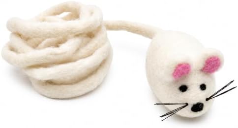 Glaciart One Felt Mouse Cat Toy – Soft Fuzzy Enrichment 100% Natural Wool - Interactive Catnip Play Cat Toy Set - Safe for Pets, Non-AZO Colored Dyes - 42” Long by GlaciartOne