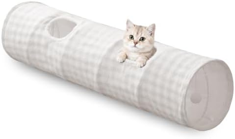 Straight Bubble Cat Tunnel for Indoor Cats 47"x12", Cream White by Yaning