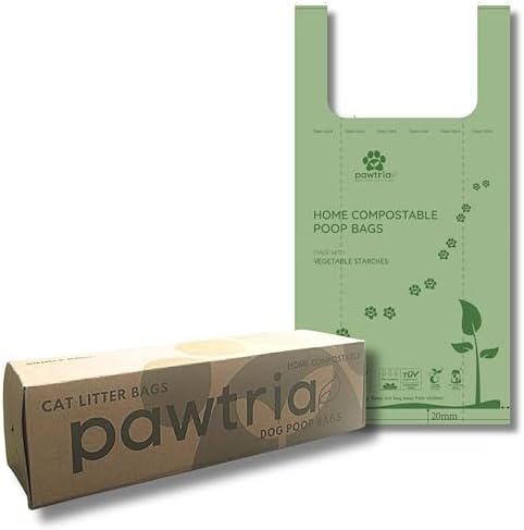 Pawtria Home Compostable XL Poop Bags with Handles, 100 Bags, Mega Roll by Pawtopia
