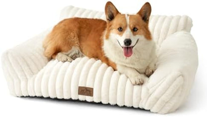 COZY KISS Cute Cat Couch, Fluffy Sofa Bed for Cats and Small Dogs, Premium Faux Rabbit Fur Cats beds for Indoor Cat, Ultra-Soft Supportive Pet Couch Furniture (Cream, M: 31.5''x23.5'') by COZYKISS