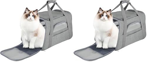FluffyDream Pet Travel Carrier Soft Sided Portable Bag for Cats, Small Dogs, Kittens or Puppies, Collapsible, Durable, Airline Approved, Travel Friendly (Grey, 17.0" L x 10.0" W x 11.0" H) (Grey) by FluffyDream