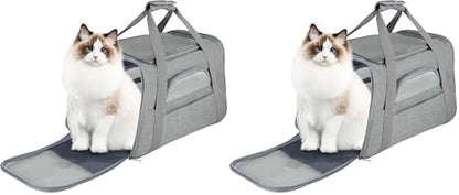 FluffyDream Pet Travel Carrier Soft Sided Portable Bag for Cats, Small Dogs, Kittens or Puppies, Collapsible, Durable, Airline Approved, Travel Friendly (Grey, 17.0" L x 10.0" W x 11.0" H) (Grey) by FluffyDream