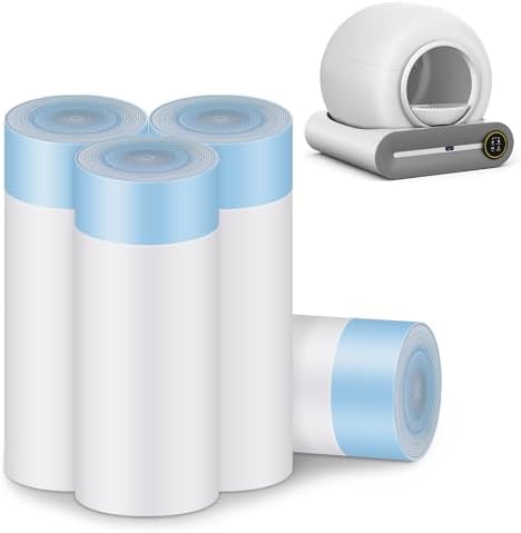 Cat Litter Bags, 80 Pieces Litter Box Liners for Automatic Cat Litter Box Self Cleaning, 4 Rolls 18 x 18 inches Robot Drawstring Bags, White by SUANPOT