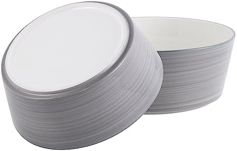 Grey White Dog Bowl Ceramic for Medium Large Breed, Heavy Weighted Dog Food Water Feeder Dish, 8 in Non - Slip Modern Cute Extra Big Porcelain Pet Bowl Maze Wide Mouth - Image 6