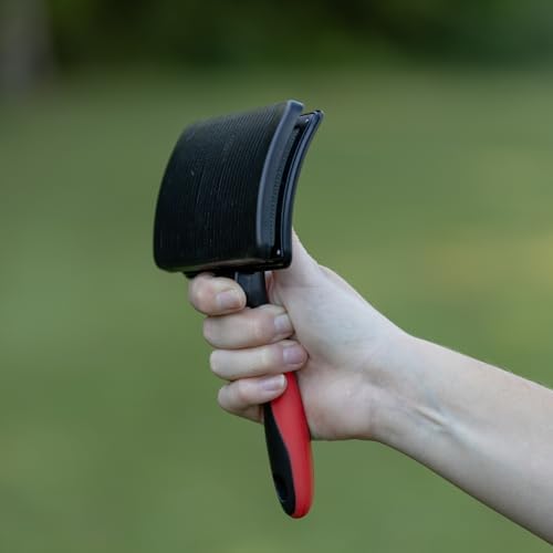 Jeffers Pet Self-Cleaning Slicker Brush for Dogs & Cats – Self Cleaning Button, Removes Tangles & Loose Hair, Non Slip Handle for Easy Grooming, Go To Gift for Pet Owners – Black, Red - Medium - Image 4