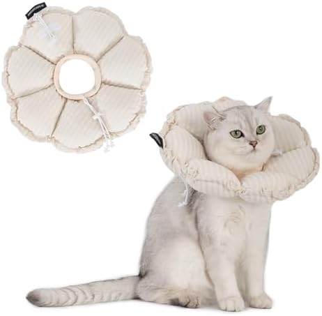 H HIDREAM Soft Cat Cone Collar， Cute Adjustable Cat Recovery Collar，Elizabethan e Collar that can Protect Head and Foot Wounds，Egg White All-Season Style by HHIDREAM