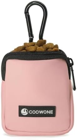 Dog Treat Pouch Pocket Sized Pet Puppy Training Pouch for Dog Training Behavior Aids, Waterproof Nylon Fabric Dog Poop Bag Holder, Hands Free Dog Walking Bag with Metal Carabiner (Pink) by COOWONE