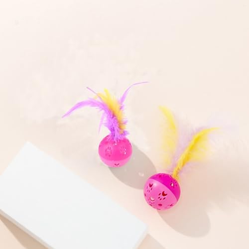 BeeSpring Cat Balls Interactive Cat Toy Feather Balls with Loud Bell Inside (2Pcs Red) - Image 5