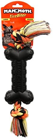 Mammoth Pet Products TireBiterII e with Cotton-Poly Rope – Natural Rubber Dog Toys for Extreme Chewers – Dog Toys for Extra Long Interactive Play – Aggressive Chewer Toys for Dogs - Large 16”, Black (31023F) - Image 2
