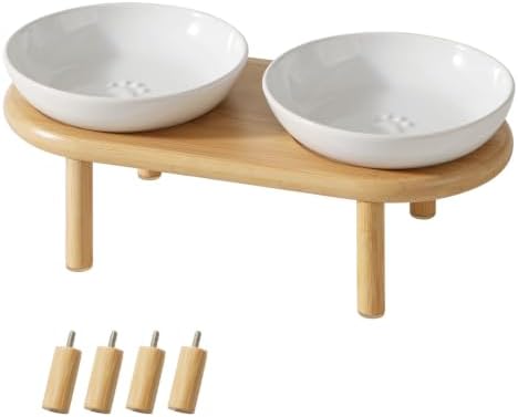 Havniva Elevated Cat Bowls, Ceramic Cat Bowl with Bamboo Stand Wide Opening by Havniva