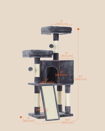 SONGMICS HOME Cat Tree, Cat Tower with Cat Cave, Scratching Ramp, Sisal Scratching Posts, Multi-Level Cat Condo for Indoor Cats, Dark Gray - Image 5
