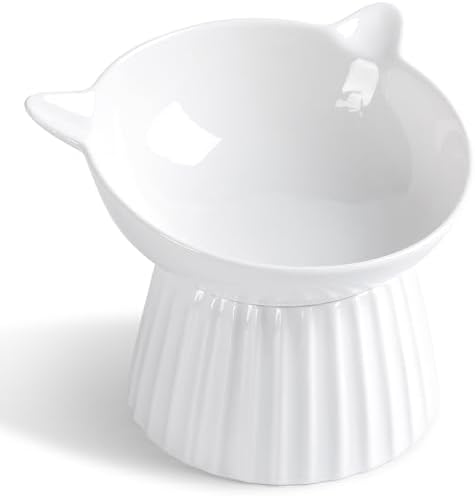 Ceramic Raised Cat Bowl，Tilted Raised Cat Bowl Anti Vomit Cat Bowls for Indoor Cats Whisker Friendly Pet Feeder for Cats Puppies, Microwave and Dishwasher Safe by Wellbro