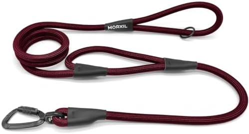 Rope Dog Leash with Two Handles, 6 Foot Heavy Duty Dog Leash with Aviation Aluminum Auto Locking Carabiner, Strong Nylon Pet Lead for Small, Medium, Large Dogs, Red, 6FT-Two Handle by MORXIL