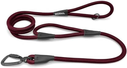 Rope Dog Leash with Two Handles, 6 Foot Heavy Duty Dog Leash with Aviation Aluminum Auto Locking Carabiner, Strong Nylon Pet Lead for Small, Medium, Large Dogs, Red, 6FT-Two Handle by MORXIL