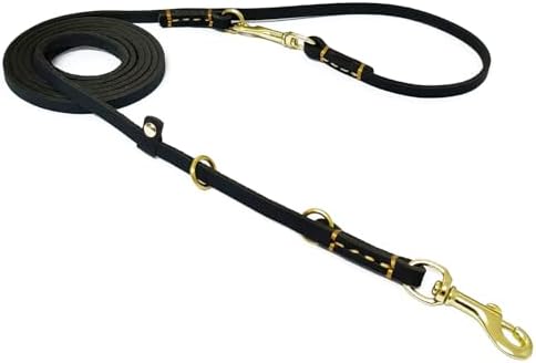 LWBMG Multi-Function Genuine Leather Dog Leash 8ft - Hands Free Double Ended Training Leash for Small Medium Dogs - Black by LWBMG