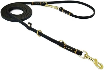 LWBMG Multi-Function Genuine Leather Dog Leash 8ft - Hands Free Double Ended Training Leash for Small Medium Dogs - Black by LWBMG