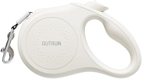OUTRUN Retractable Dog Leash 16.5 FT Walking Leash up to 55 Lbs, Strong Nylon Tape No Tangle, Heavy Duty One-Handed Brake Lock Perfect for Small & Medium Sized Dogs and Pets (Cream White) by Unknown