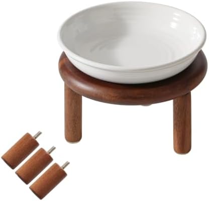 Havniva Elevated Cat Bowls, Ceramic Cat Bowl with Wood Stand, Wide Opening by Havniva