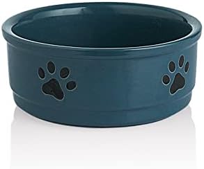 Sweejar Ceramic Dog Bowls with Paw Pattern, Dog Food Dish for Small Dogs, Porcelain Pet Bowl for Water 16 Fl Oz (Fog Blue) by Sweejarco1949