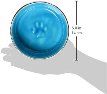 Loving Pets - Le BOL Dog Food Water Bowl Enamel Ceramic Bowl No Tip Stainless Steel Pet Bowl No Skid Spill Proof (Small, Seine Blue)