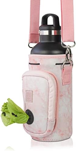 Made Easy Kit Water Bottle Carrier with Pocket for Dog Poop Waste Bags and Adjustable Padded Shoulder Strap (Large (32oz) with Bowl, Pink, Marble) - Image 6