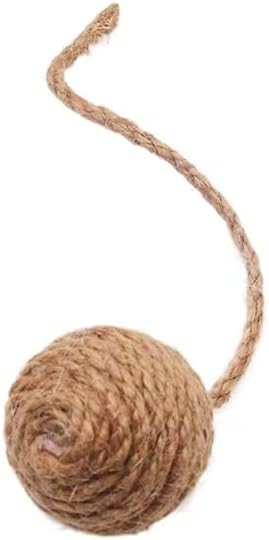 2 Inch Cat Toy Ball with 10 Inch Sisal Rope Wrapping & Quiet Bell - Natural Sisal Material for Endless Feline Fun