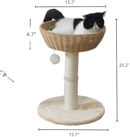SHENGOCASE Cat Tree Tower with Rattan Wicker Basket, Handwoven Large Nest Basket Bed, Window Perch for Large Cats up to 20LBS - Image 5