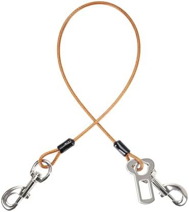 Dog Seat Belt Harness for Car,Dog Seatbelt of Coated Wire Leash Safety Restraint,No Chew Tether Cable Vehicle,Double Clips & Latch(Orange, 24 inch/60 CM) - Image 7