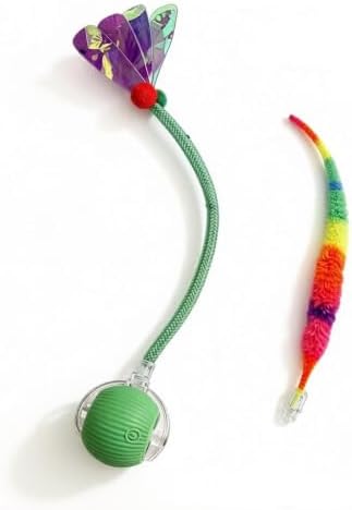 Interactive Dog Cat Toy Ball, Upgraded Rechargable Rolling Pet Ball with 2 Tails, Smart Automatic Moving Toy for Bored Indoor Kitty Puppy -Green by Unknown