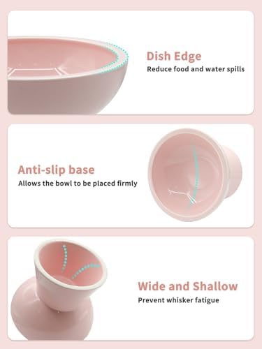 LoeJan Elevated Cat Food and Water Bowls Set, Extra Wide and Raised Ceramic Feeder, Anti-Vomit Whisker-Free Pressure Feeding Bowl for Kittens Adult Cats Small Dogs(Pink, Food Bowl) - Image 4