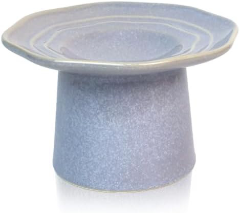 6" Wide Elevated Cat Food Bowls Ceramic Shallow Cat Dish Plate, Anti Vomiting, Whisker Fatigue, Light Gray Blue by Careforyourbelovedfurbaby