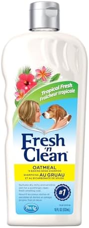 PetAg Fresh ’n Clean Oatmeal ’n Baking Soda Shampoo - Tropical Fresh Scent - 18 oz - Nurtures Dry, Itchy & Sensitive Skin with Vitamin E & Aloe - Strengthens & Repairs Coats - Soap Free by PetAg