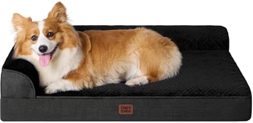 EHEYCIGA Large Dog Bed Memory Foam for Crate, Orthopedic Dog Bed Large Size Dogs with Washable Removable Cover, Waterproof Pet Sofa Couch with Nonskid Bottom, 35x22x6, Black by EHEYCIGA