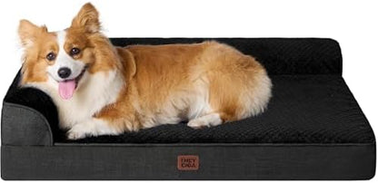 EHEYCIGA Large Dog Bed Memory Foam for Crate, Orthopedic Dog Bed Large Size Dogs with Washable Removable Cover, Waterproof Pet Sofa Couch with Nonskid Bottom, 35x22x6, Black by EHEYCIGA