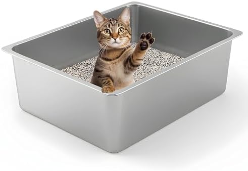 Kirecoo Large High Sided Stainless Steel Cat Litter Box, Non-Stick by Kirecoo