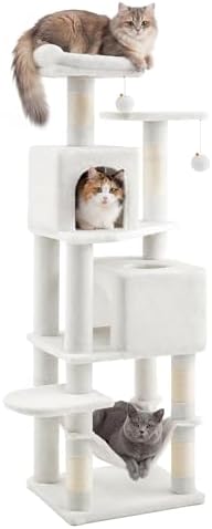 SONGMICS HOME Cat Tree for Indoor Cats, Multi-Level Cat Tower with Sisal Scratching Posts, Hammock and Condo, White by SONGMICSHOME