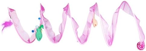 Cat Tunnel with Hanging Toys, Cat Toys Kitten Toys Assorted, Indoor Activity Center for Cats and Kittens, 10 x 22 inches (Pink) by Pawcratean