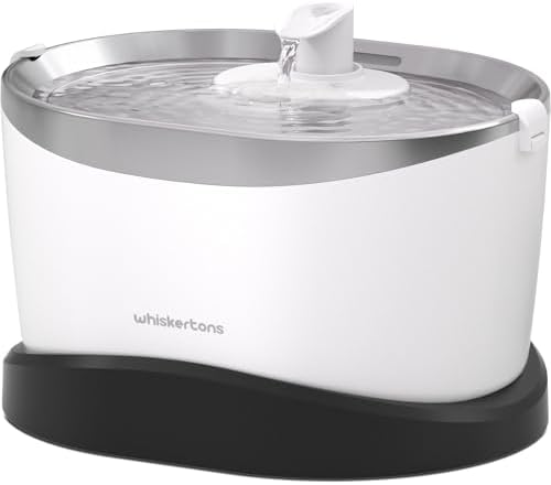 Whiskertons Wireless Cat Water Fountain, Cordless Battery Operated Pet Fountain, 3L/101oz EverMount Cat Fountain, Pet Water Fountains for Cats Indoor, Stainless Steel Tray, Easy to Clean, BPA-Free by Whiskertons