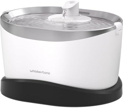 Whiskertons Wireless Cat Water Fountain, Cordless Battery Operated Pet Fountain, 3L/101oz EverMount Cat Fountain, Pet Water Fountains for Cats Indoor, Stainless Steel Tray, Easy to Clean, BPA-Free by Whiskertons