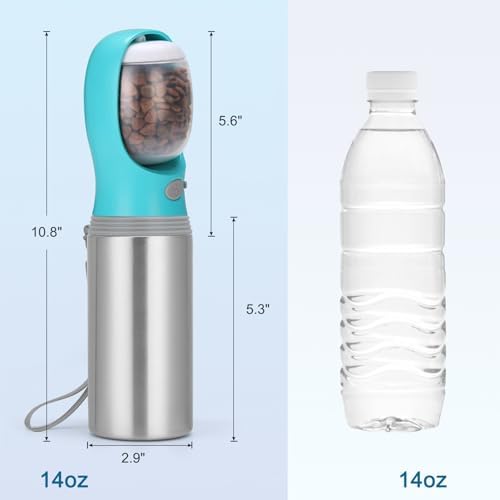 Portable Dog Water Bottle with Food Container, 14 OZ, Stainless Steel - Image 5