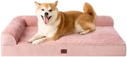 EHEYCIGA Memory Foam Dog Bed Large Size Dogs, Orthopedic Dog Bed Large with Washable Removable Cover, Waterproof Pet Sofa Couch with Nonskid Bottom, 36x27x6, Pink by EHEYCIGA