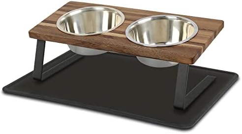 Aivituvin Elevated Dog Bowls, 15°Tilted Raised Cat Food Bowl, Walnut Wood Water Stand Feeder Set for Cats and Puppy, Pet Bowls with Anti Slip Mat(Small) by Aivituvin