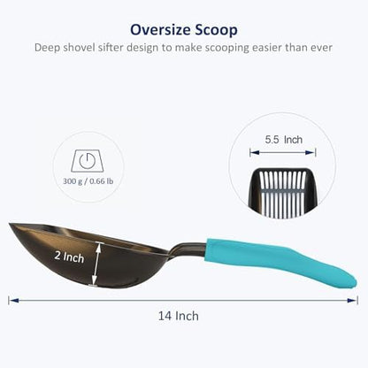 WePet Cat Litter Scoop, Non-Stick Plated Aluminum Alloy Sifter, Kitty Durable Metal Scooper, Deep Shovel, Long Handle, Kitten Pooper Lifter, Size Large, Coated Black Body with Turkish Blue Handle - Image 2