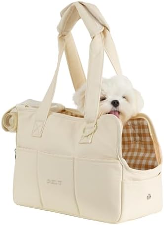 ONECUTE Dog Carrier for Small Dogs Rabbit cat with Large Pockets, Cotton Bag, Dog Carrier Soft Sided, Collapsible Travel Puppy Carrier (Beige, 17" L x 7.5" W x 12" H) by ONECUTE