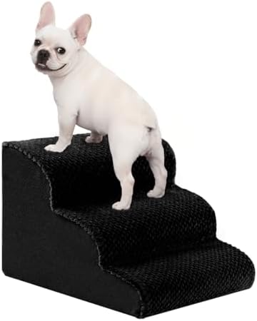 Oiilores Dog Stairs for Small Dogs 15" H, 3-Step Dog Steps Ramp for Couch Sofa and Chair with Anti-Slip Washable Cover and Durable High Density Foam, Pet Stairs for Cats, Black by OiiloresComfyDoorMat