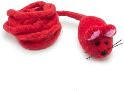 Glaciart One Felt Mouse Cat Toy – Soft Fuzzy Enrichment 100% Natural Wool - Interactive Catnip Play Cat Toy Set - Safe for Pets, Non-AZO Colored Dyes - 42” Long by GlaciartOne