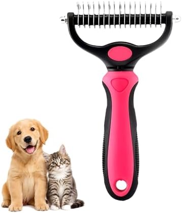 Pet Pro Grooming Comb and Undercoat Rake for Long-Haired Dogs, Shedding Remover, Stainless Steel, Silver and Blue (Pink) by Unknown